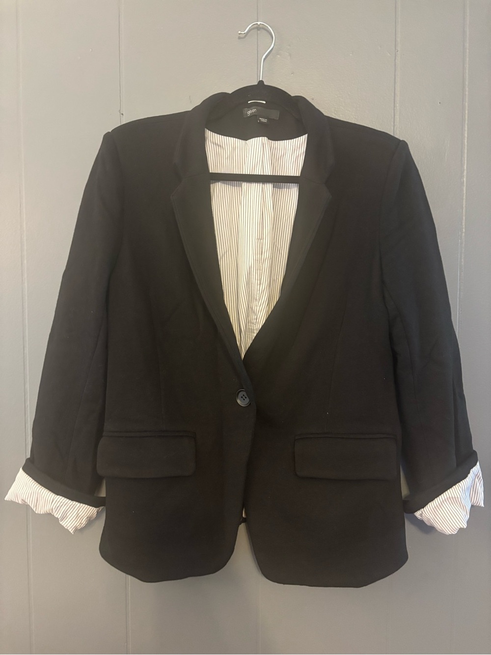 Gibson Black Single-Button Women's Blazer with Stripe Lining